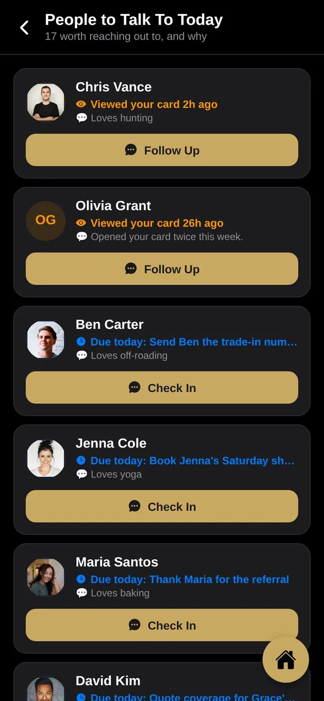 People to Talk To Today list with the reason to reach out to each person